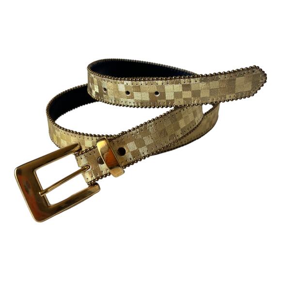 Vtg Elite Gold Check 1980s Womens Belt Size M/L  4011 Beaded Gold Buckle Retro main image 8